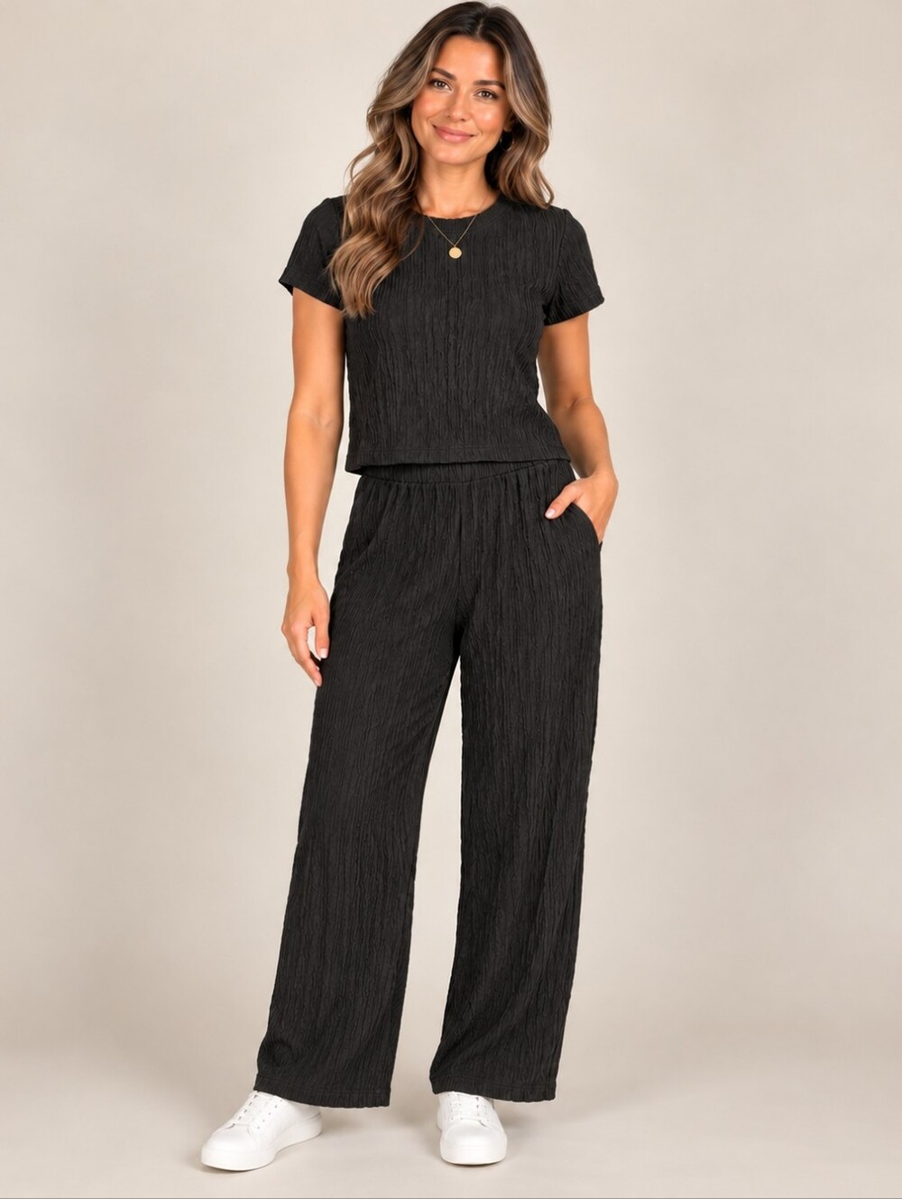 Love Poem Black Textured 2 Piece Pants Set NWT M A312